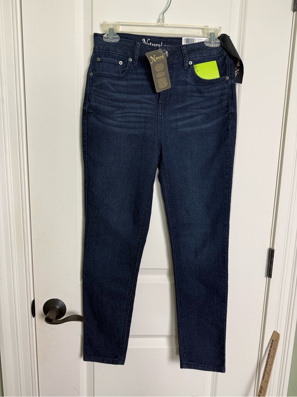 Natural Reflections Dark Navy Skinny Jeans with Neon Yellow Accent